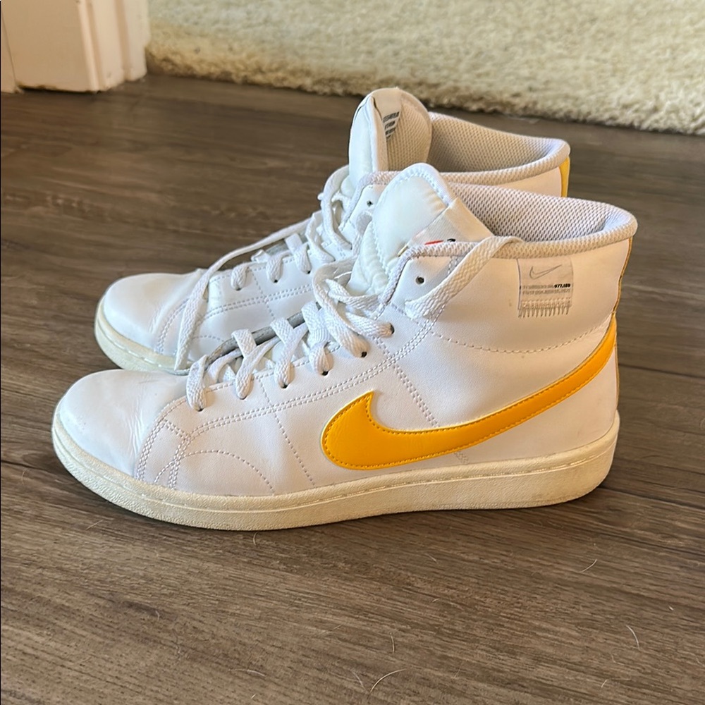 Nike White and Yellow High-Top Sneakers